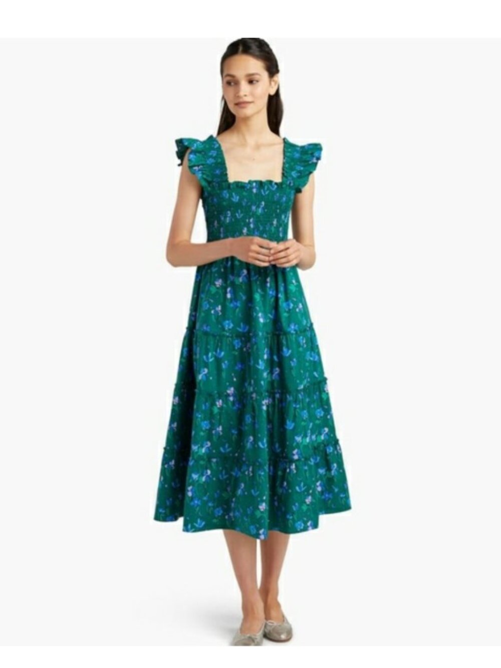 Hill House Emerald Space Floral The Ellie Nap Dress MEDIUM